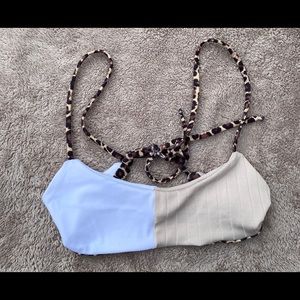 Half White/ Half Leopard Print Combo Bikini Top